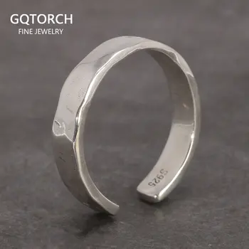 Anelli da uomo e da donna in argento sterling S925 con motivo a martello a mano luminoso, gioielli regolabili minimalisti