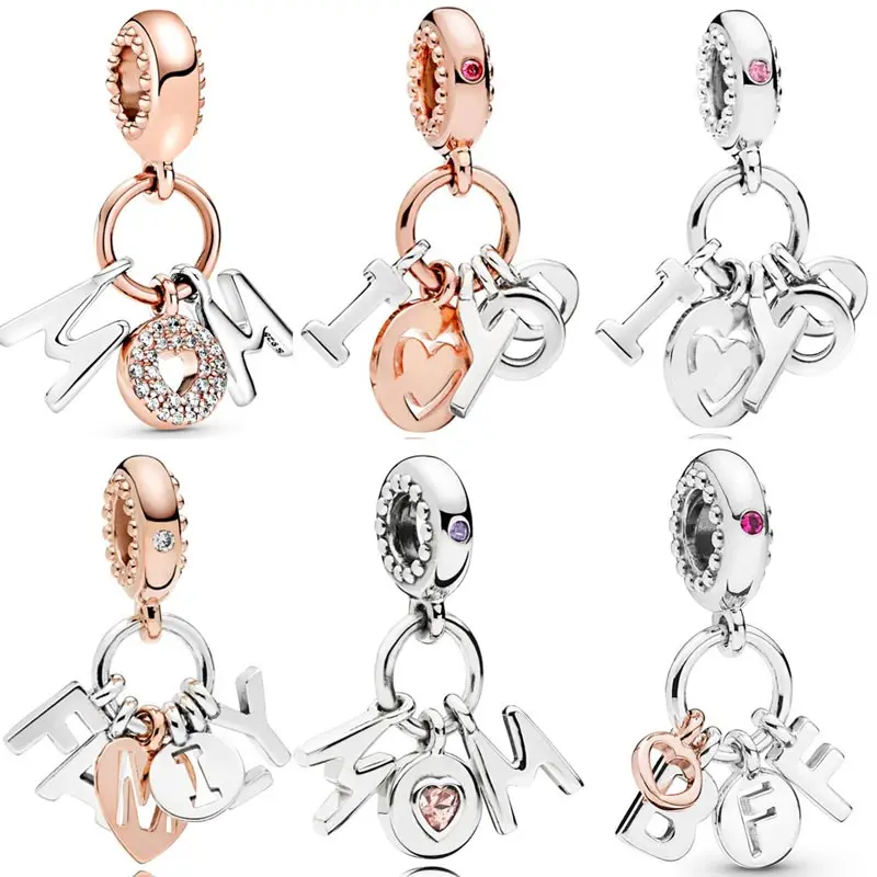 

Rose I Love You Mum Letters Love Heart Perfect Family Pendant Bead 925 Sterling Silver Charm Fit Fashion Bracelet Diy Jewelry