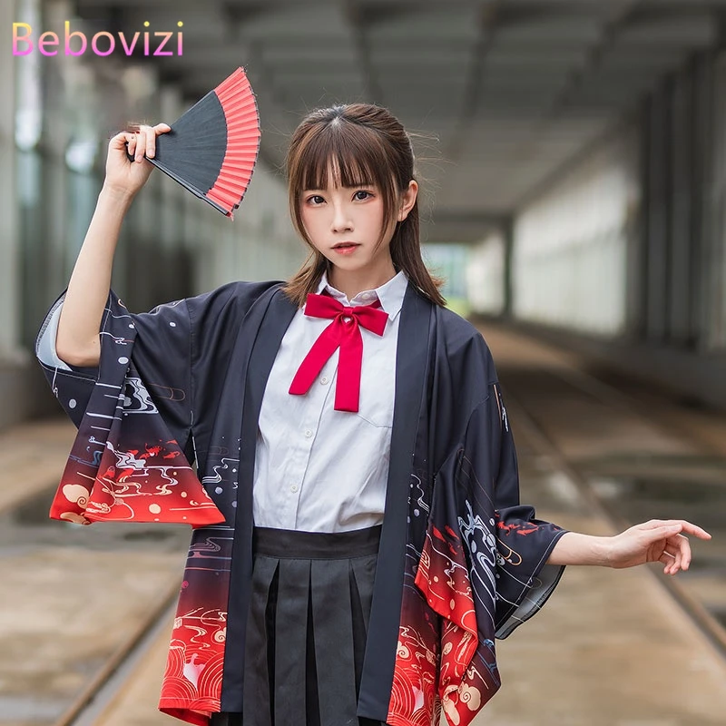 Summer Carp Printing Loose Japanese Streetwear Cardigan Women Men Harajuku Haori Kimono Cosplay Blouse Top Yukata
