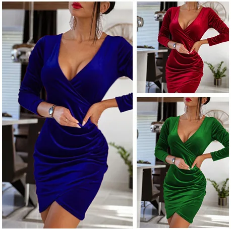 

New Autumn/Winter 2022 Long Sleeve Short Women's Dress Solid Color V-neck Slim Sexy Dress Women Clothing Dress for Women