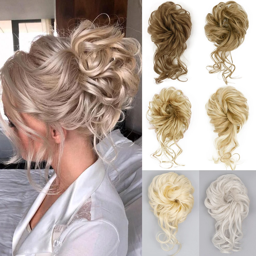 Azqueen Synthetic Hair Bun Extensions Messy Curly Chignon Blonde Brown Donut Updo Band Elastic