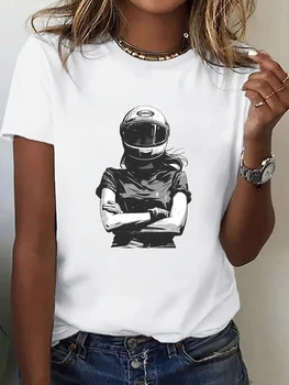 Women's T-Shirt Motorcycle Rider Graphic Print Women T-Shirt Casual Round Neck Short Sleeve Summer Top Comfort Clothing 1