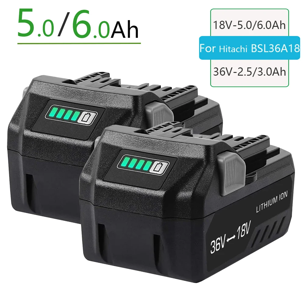 2 Pack 18v/36v 6.0Ah Lithium-Ion Replacement Battery for Metabo HPT (Hitachi) Multivolt Battery / 371751M 372121M Bsl36a18 BSL36B18