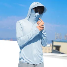  UV Protective Clothing Ice Silk Sunscreen Coat Ultra-Light Breathable Quick-Drying Long Sleeve Sportswear Hooded Jacket For Men 
