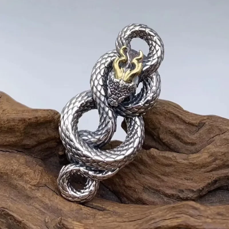 

New Real S925 Silver Jewelry Accessories Retro Fashion Dragon Coil Snake Winding Pendant /Ring/ Bracelet Set for Men and Women