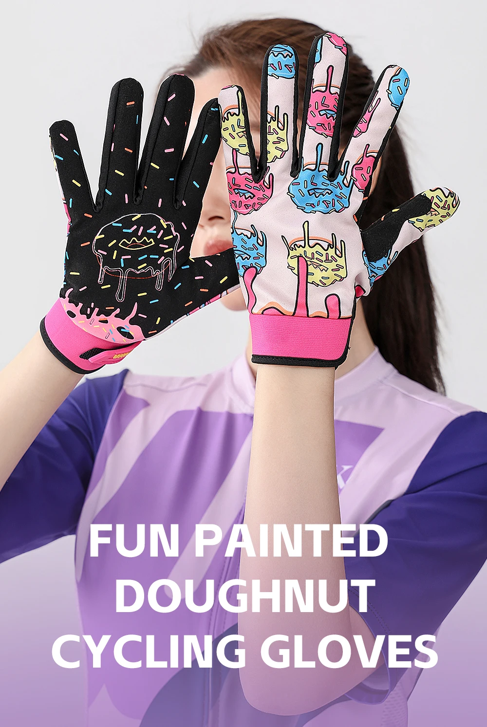 1 Paar lustige Eltern-Kind-Donut-Fahrradhandschuhe, Vollfingerpolster-Reithandschuhe, berührungsbeständige und verschleißfeste Outdoor-Halterung – Detail 1