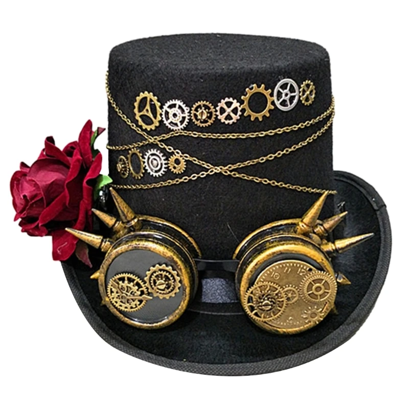 

Top Hat with Goggles Rose Vintage Hat for Cosers Victorian Industrial Age