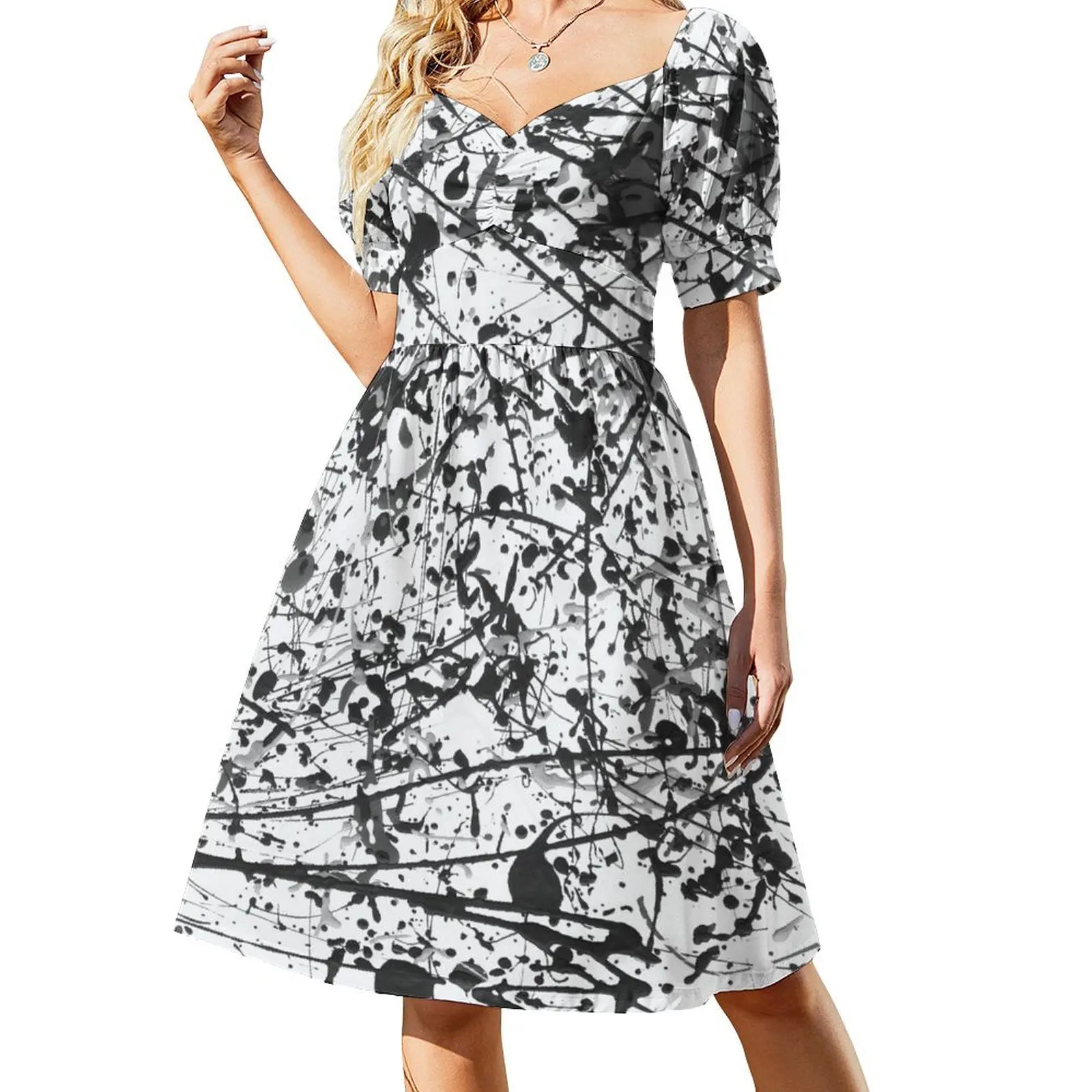Mijumi Pollock Black and White Short-Sleeved Dress luxury woman party dress long sleeve dress Clothing