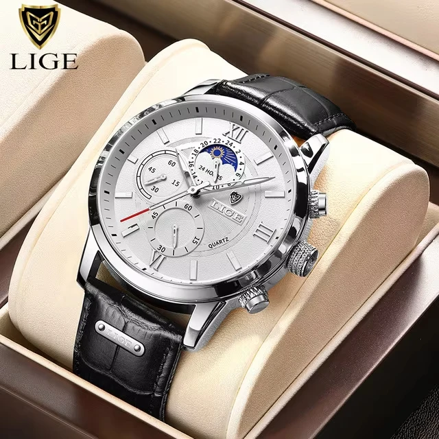 Luxury 2025 Men's Waterproof Leather Quartz Watch - LIGE Collection
