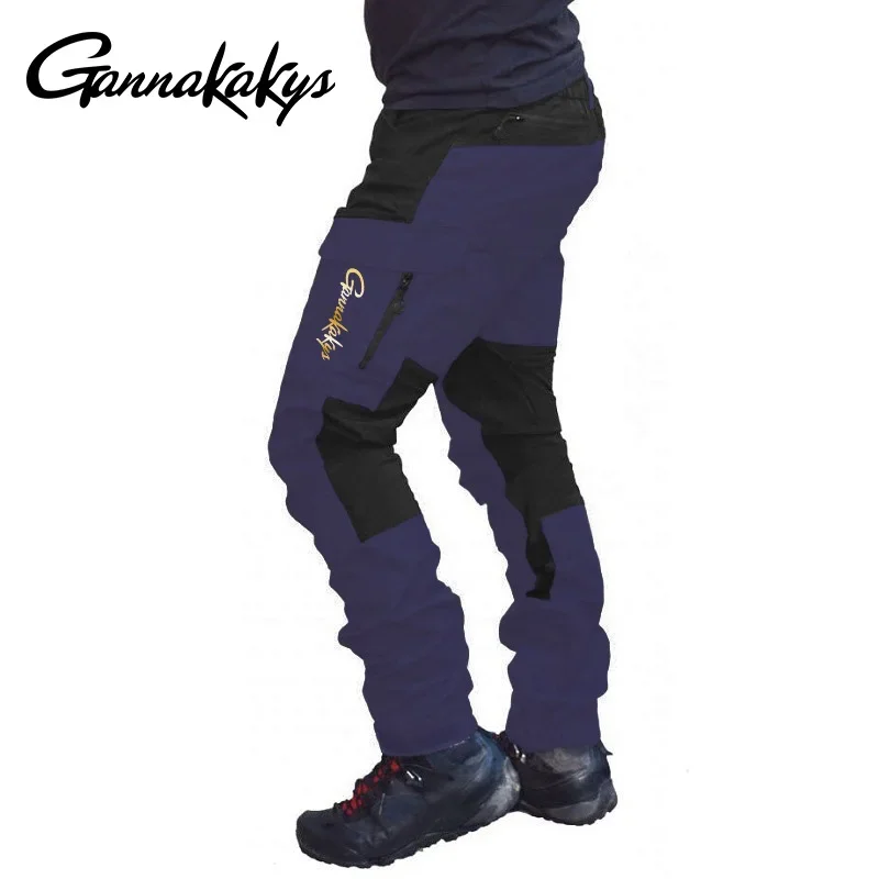 New Men's Outdoor Leisure Patch Tactical Fishing Pants Sports Long Work Pants Multi Pocket Loose Color Blocked Bicycle