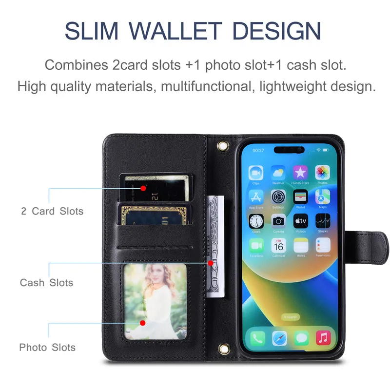 Magnetic Leather Flip Wallet Phone Case with Protective Cover