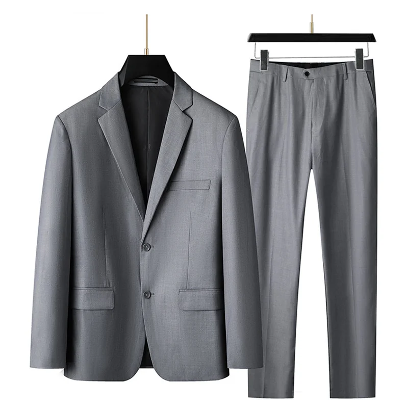 2024 XL-9XL Large size Men (suit + trousers) Business Casual handsome solid color all-in-one wedding dress two-piece set 2
