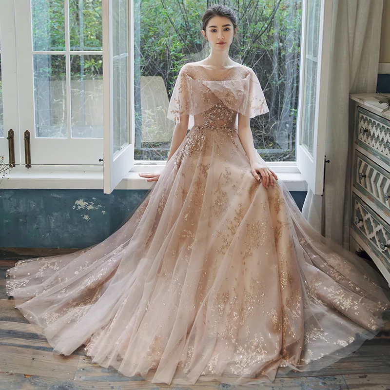 Vestido de noche elegante para mujer, traje clásico con cuentas y lentejuelas, con cordones, línea A, para fiesta de graduación