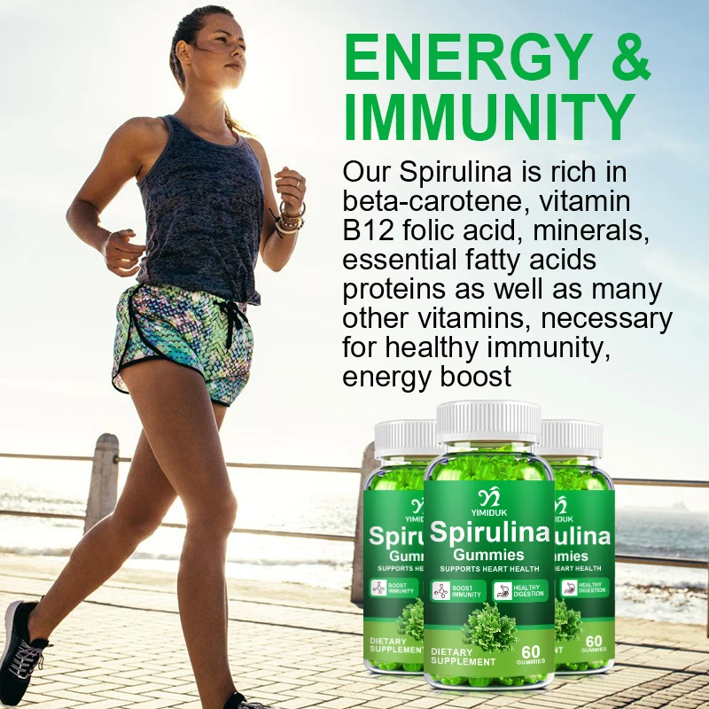 Organic Spirulina Gummies Chlorophyll Daily Cerebrovascular Protein&Amino Acids Antioxidant Detox Skin Care