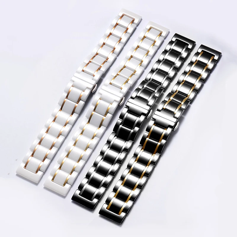 Elegant Ceramic Watch Strap - Precision Steel Watchband for Men and Women, Luxurious Design in 18mm, 20mm, 22mm Sizes