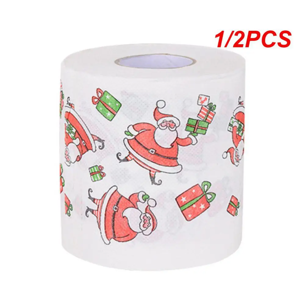 1/2PCS Christmas Print Napkins Home Tool Santa Claus Bath Toilet Roll Paper Christmas Supplies Xmas Decor Tissue Cute High