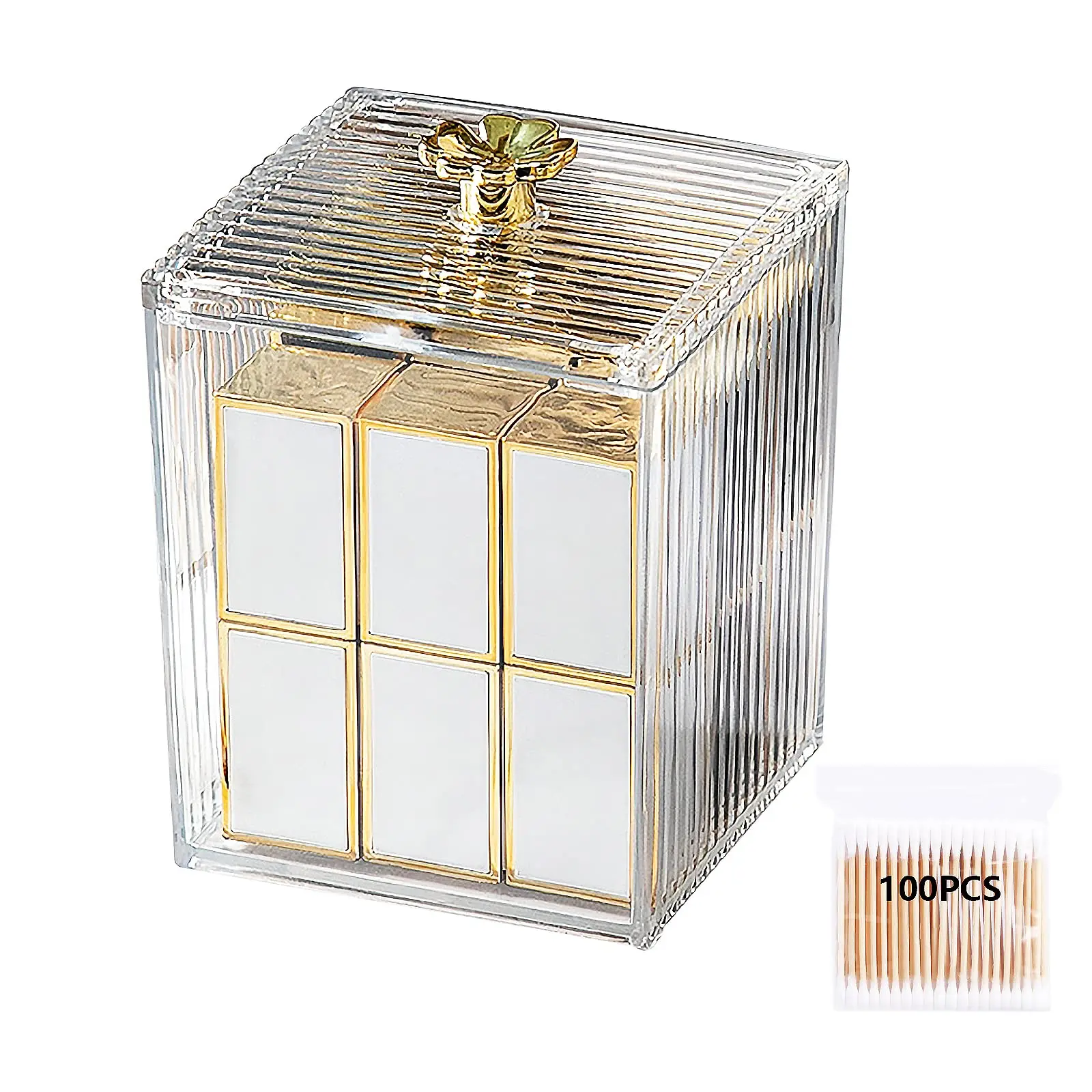 Clear Plastic Cotton Swab Holders Cotton Ball Container Vanity Organizer Makeup StorageBox Dispenser Jars with Lids for Bathroom 6