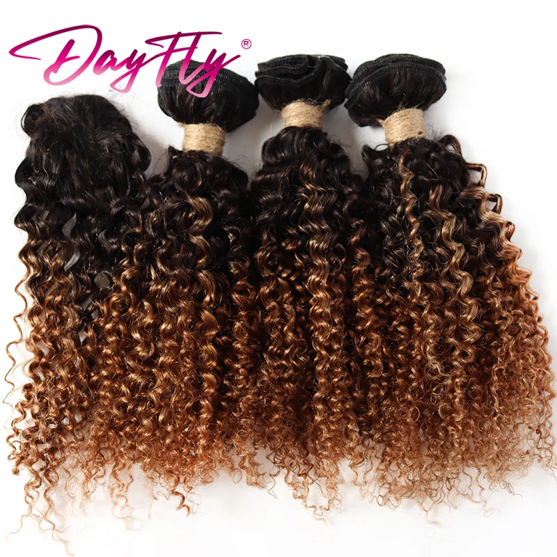 Human Hair Bundles Human Hair Weave Short Ombre Human Hair Bundles with Closure Brazilian Jerry Curly Bundles with Closure 8 10 12inch Short Natural Human Hair