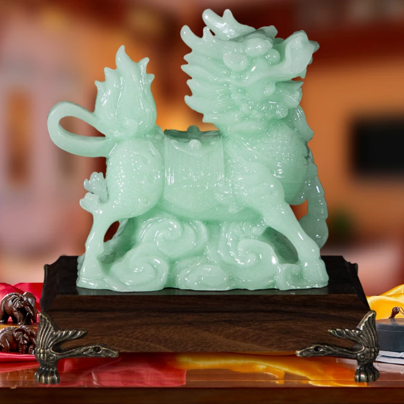 

Blue Ice Jade Kirin Desktop Gift Ornaments Artifact To Send Leaders To Send Friends Home Living Exquisite Decorations Figurines