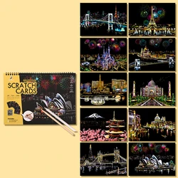 Enchanting Scratch Art Book with Stylus - World Landmarks Night Cityscape Collection (YELLOW)