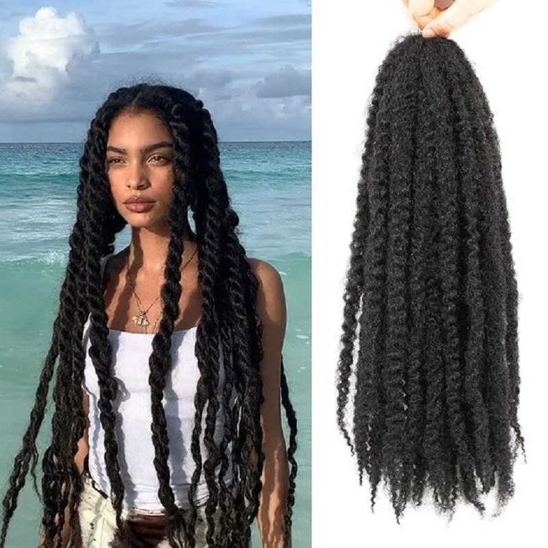 Marley Hair- 18-inch Marley Twist Hair 2-piece Cuabn Marley Weave Elastic African Curl Crochet hair for artificial hooks
