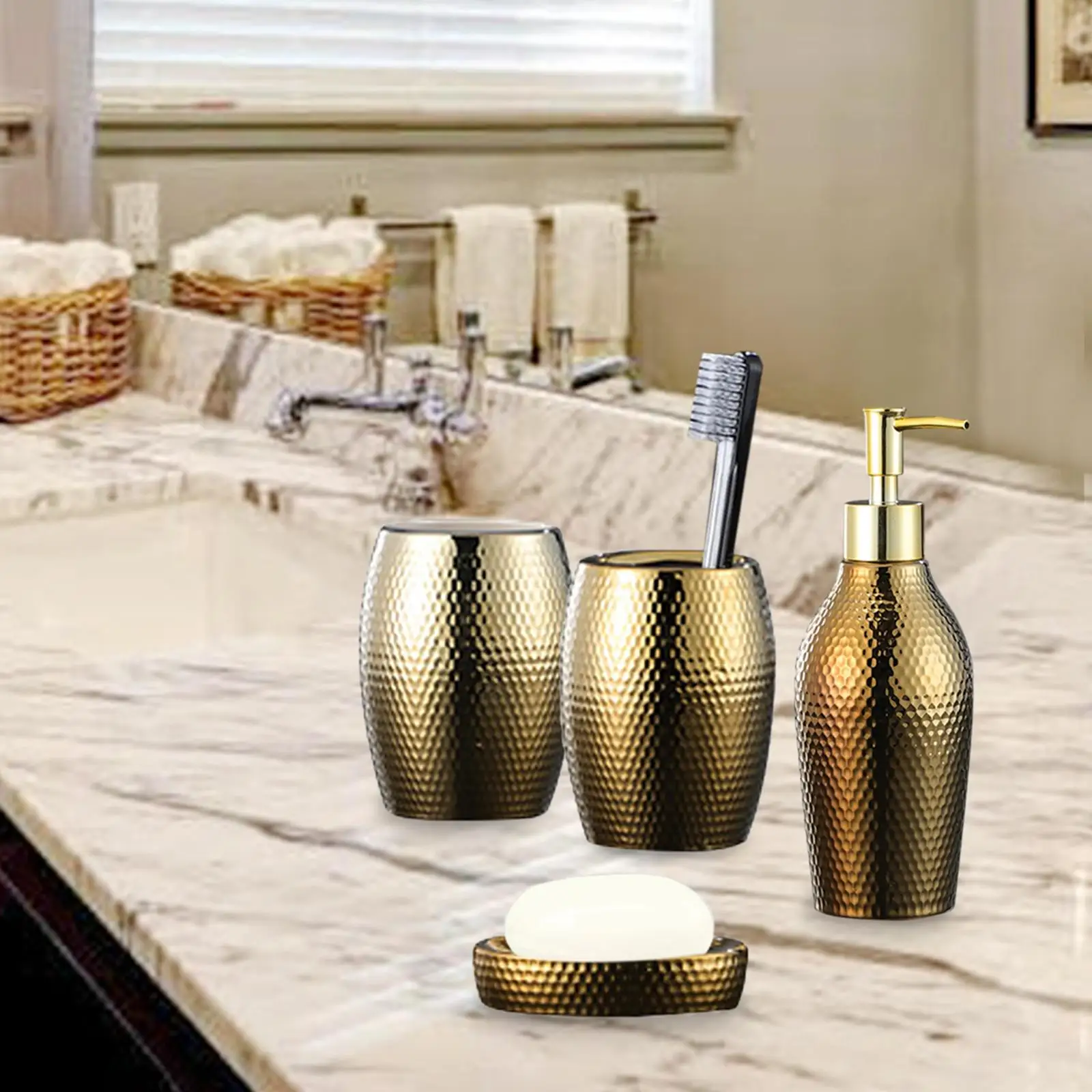 Bathroom Accessories Set Soap Dish Lotion Bottle Golden Decorative Home Neat Bathroom Accessories Set Soap Dish Lotion Bottle Golden Decorative Home Neat