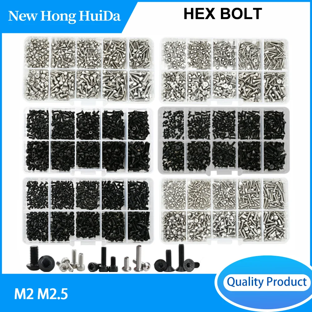 소형 나사 볼트 키트, 전기 나사, 육각 소켓 캡, 노트북 PCB 알렌 볼트 세트, M2 M2.5, 4mm, 5mm, 6mm, 8mm, 10mm, 500 개