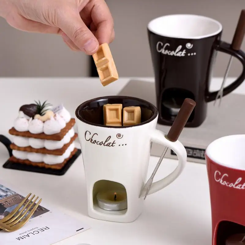 Fondue Pots Fondue Mug Set Personal Mini Chocolate Cheese Ice Cream Maker Kit Individual Butter Melter Cup Small Warmer