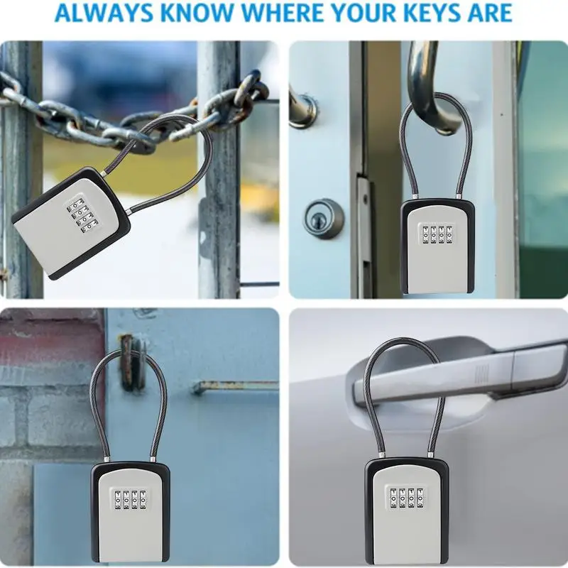 Lock Box For Keys Hangable Zinc Alloy Key Box With Removable Shackle Spare Key Organizer Security Resettable Code 4 Digit