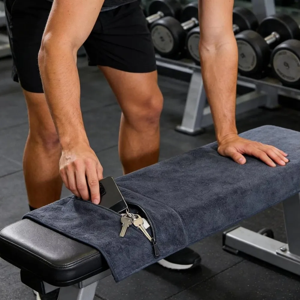 Ultra-Soft Microfiber Fitness Towel with Zipper Pocket and Non-Slip Yoga Mat Cover