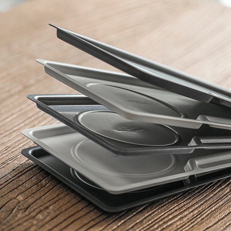 MHW-3BOMBER Stainless Steel Food Serving Tray Dinner Plate Coffee Bar Accessories Rectangular Kitchen Decorative Dessert Plates