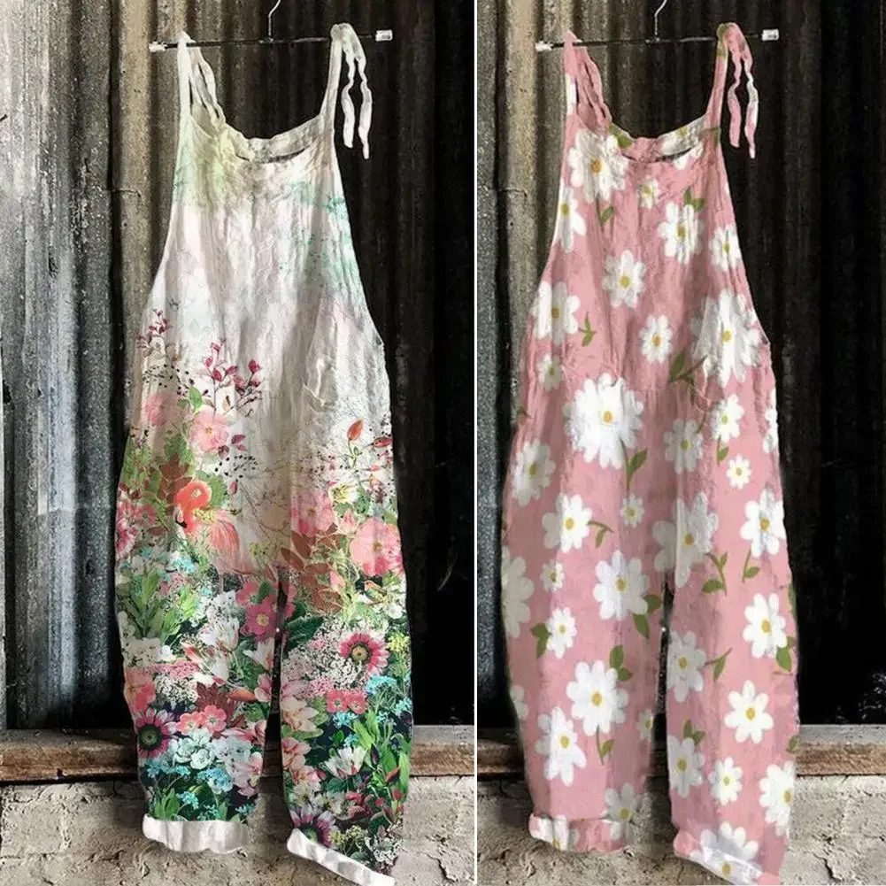 2024 Ne wWomen Jumpsuit Floral Print Wide Leg Beach Jumpsuit Vintage Temperament Loose-fitting Jumpsuit For Holiday