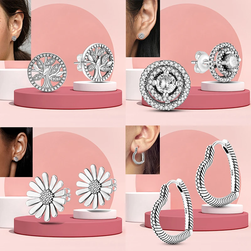 Pendientes de plata de ley 925 con incrustaciones de piedras para mujer, aretes de doble aro, joyería de moda de alta circón de calidad, regalo
