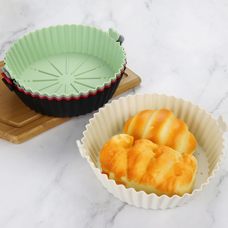 Silicone Baking Tray 17/20cm Air Fryer Food Grade Reusable Non-Stick Round Baking Microwave Pads Airfryer Pan Liner