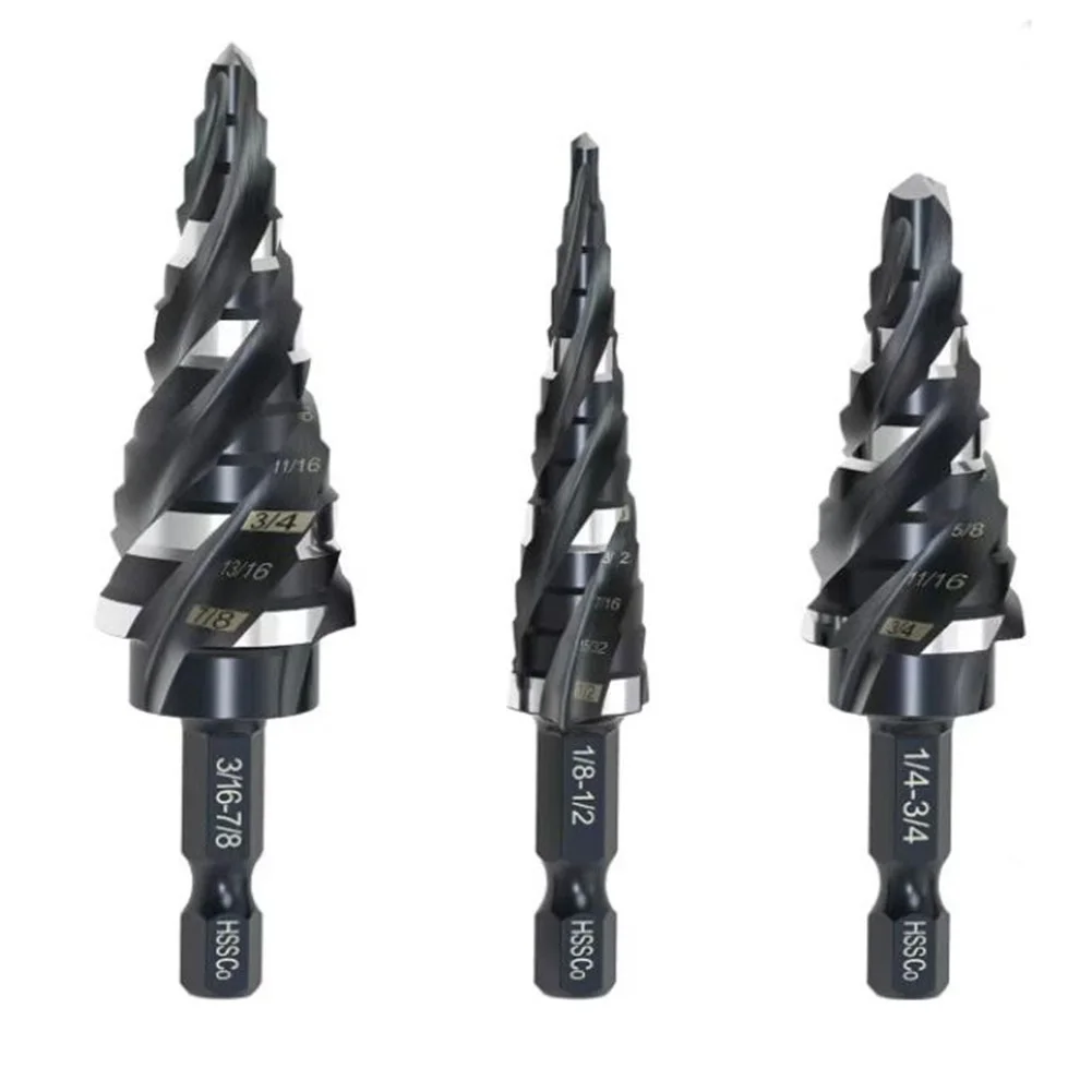

3pcs HSS Hexagonal Handle Black And White Step Drill Bit Metal Hole Opener Spiral Groove Pagoda Drill Bit For Impact Drill
