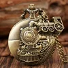 Vintage Bronze Train Locomotive Steampunk Quartz Pocket Watch Necklace Pendant with Chain Best Gift for Men Women reloj bolsillo