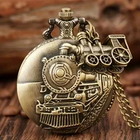 Vintage Bronze Train Locomotive Steampunk Quartz Pocket Watch Necklace Pendant with Chain Best Gift for Men Women reloj bolsillo
