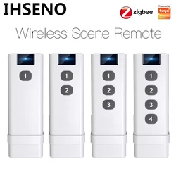 IHSENO 1-4 Key Tuya ZigBee Smart Wireless Scene Switch Remote Portable Home Automation Scenario Remote Control With Alexa Google