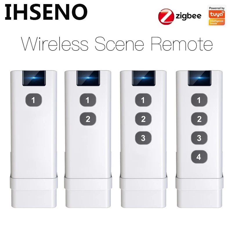 IHSENO 투야 지그비 스마트 무선 장면 스위치, 알렉사 구글 원격 제어, 휴대용 홈 자동화 시나리오, 1-4 키