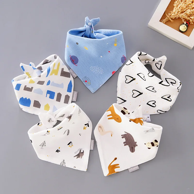 5 In 1 Newborn Baby Cotton Wool Triangle Bibs For Kid Feeding Neonate Saliva Spitting Towel Boy And Girl  All-season Universal