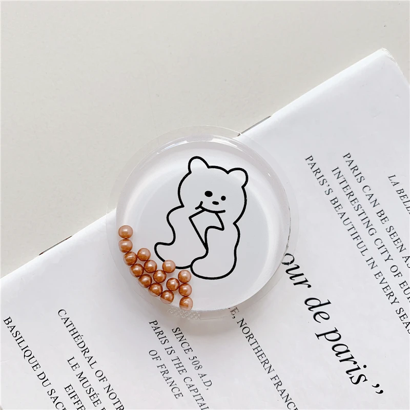 Adorable Quicksand Liquid Milk Tea Phone Holder with Puppy Poppings Design