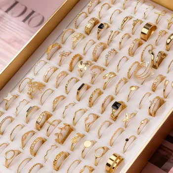 12/24/36/48/100Pieces Fashion Hollow Rings Set For Women Mix Style Trendy Butterfly Flowers Snake Daily Jewelry Party Gifts 1