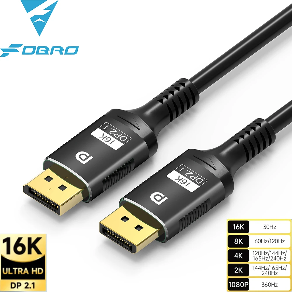FDBRO-Câble Audio Vidéo Displayport 2.1 16K DP 8K 120Hz 60Hz 4K 240Hz 80Gbps HDR, pour Ordinateur Portable, Xbox, Projecteur, Moniteur de Jeu