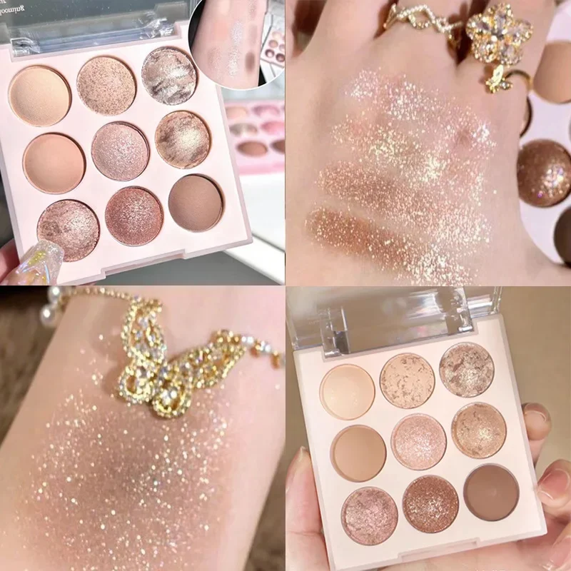 Eye Shadow Plate Ice Cream Pearl Matte Rose Plate Lying Silkworm Powder Blusher Oatmeal Milk Tea Earth Cosmetics 9 Color