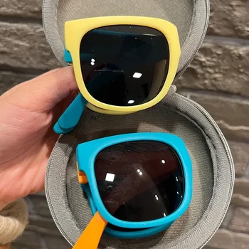 어린이 야외 접이식 선글라스, 남아 여아, 여행용 고글 쉐이드 안경, 빈티지 사각 프레임, UV 선글라스
