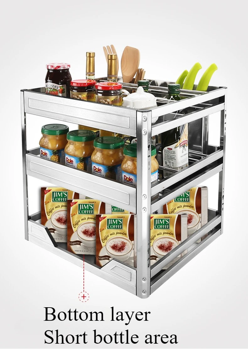 Iron Kitchen Cabinet Storage Sliding Drawer Organizer Household Freestanding Narrow Drawers Stainless Steel Spices Container