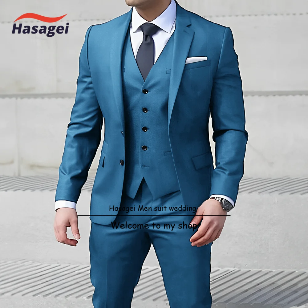 Navy blue Men's Business Suit 3-piece Slim Fit Jacket Pants Vest Formal Commuting Clothes Wedding Groom Tuxedo formal suit business men clothing