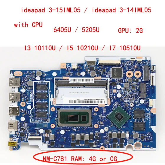 

gs452 gs552 gs752 NM-C781 for Lenovo ideapad 3 15IML05 14IML05 17IML05 laptop motherboard with CPU 6405U I3 I5 I7 4G 5B21B37164