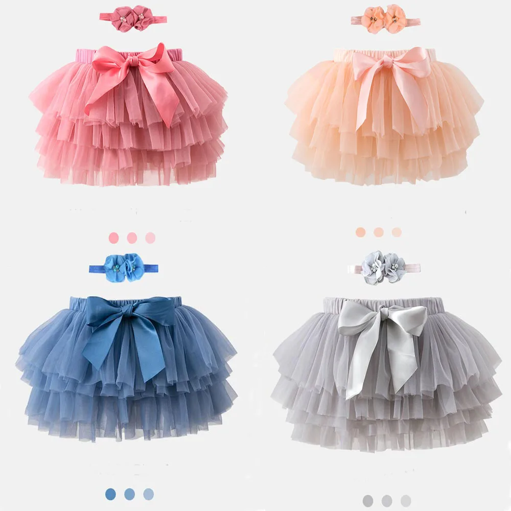

Hot Baby Girl Clothes Solid Colour Drapey Wrinkle Wrap Bottoms Tutu Skirt For Girl Baby Skirt Head Flowhead Flower Two Piece set