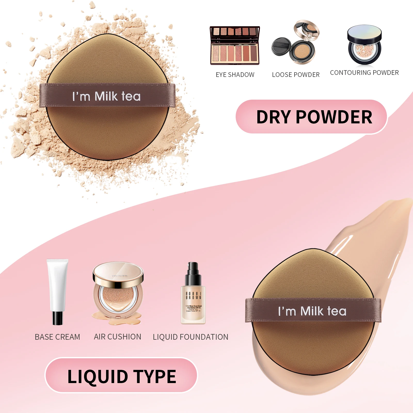 powder puff, 7pcs/box super-soft cushion  wet make-up sponge foundation powder powder BB cream special make-up tool 5